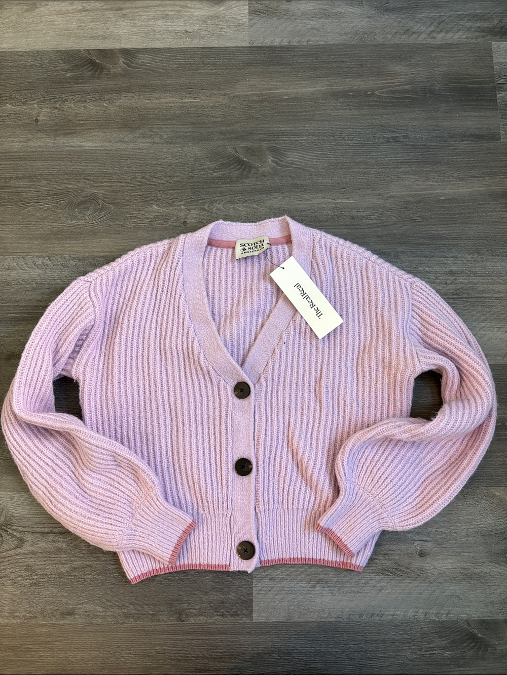 Scotch & Soda Lilac Ribbed V‑Neck Button Cardigan